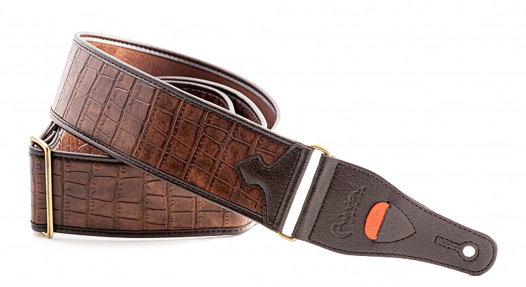 Alligator Brown Vegan Guitar Strap with Crocodile Skin Design | RightOn! Straps1